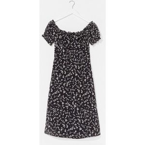 NWT Nasty Gal Black Puff Floral Midi Dress